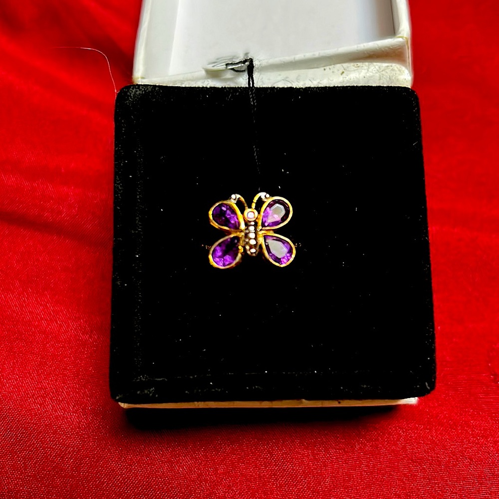 Genuine Amethyst and gold Butterfly Ring